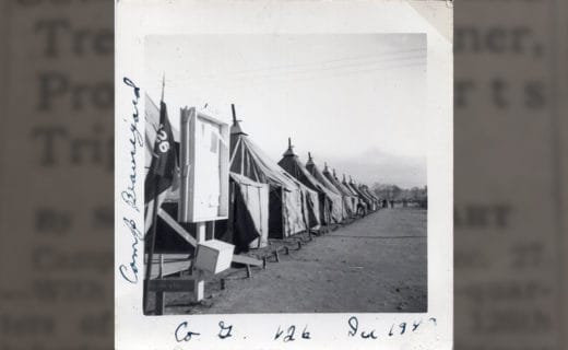 Christmas at Camp Beauregard. Company G Street, Dec. 1940